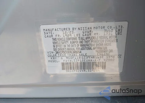 2024 Nissan Kicks Sv Xtronic Cvt from USA, damaged, VIN 3N1CP5CVXRL509254